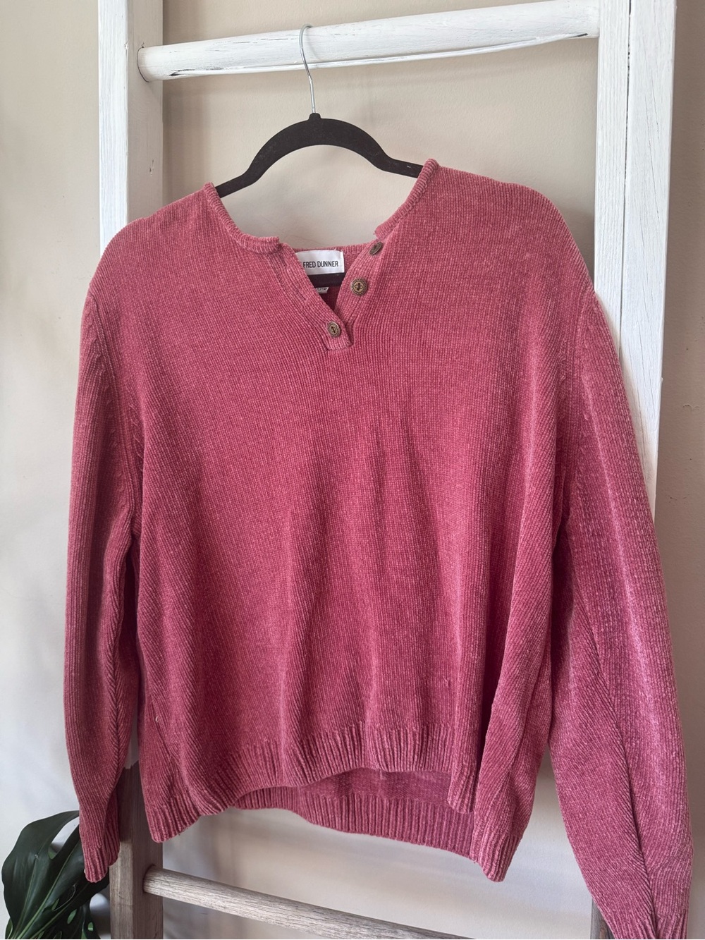 Women's Pink Henley Button Sweater